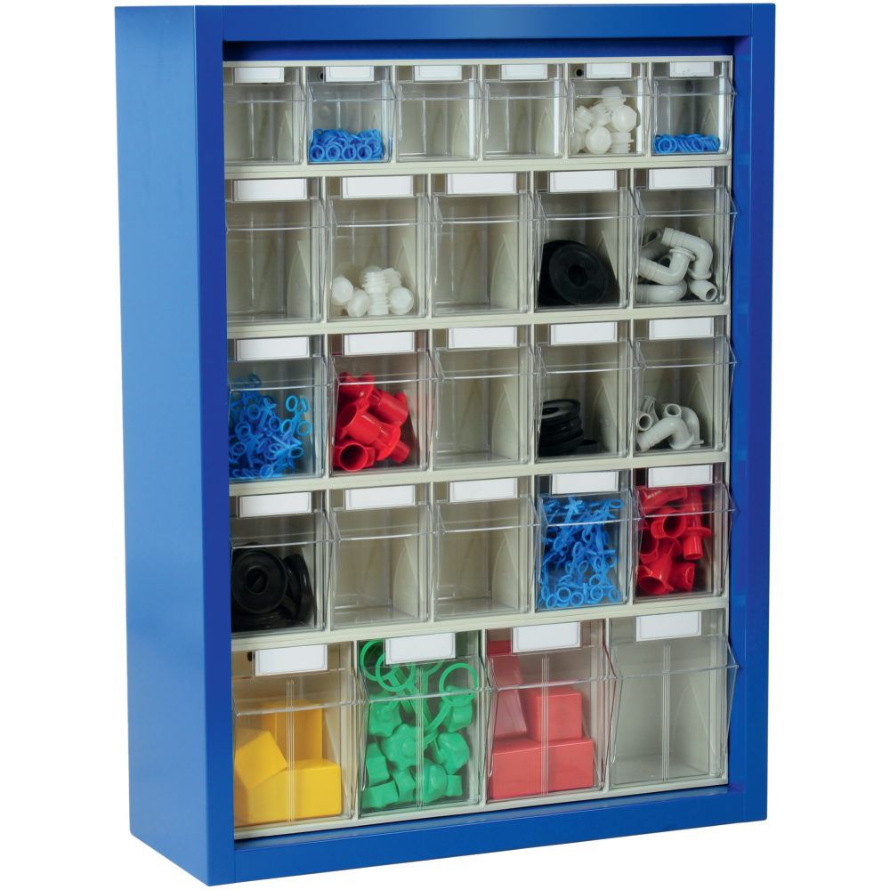 Klars.-System.-Schrank. RAL 5007, 25 Behälter