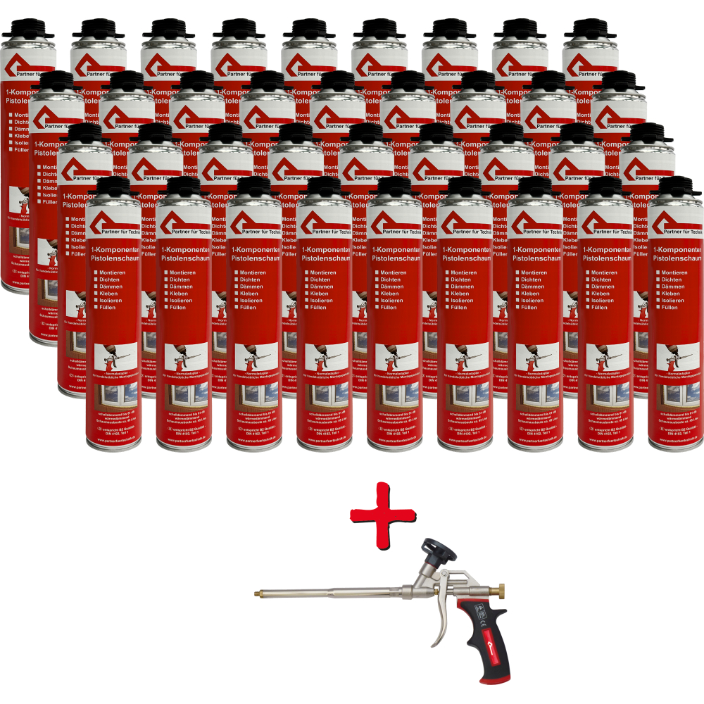 PfT Pistolenschaum-Set 36x Schaum 750ml und PfT Schaumpistole
