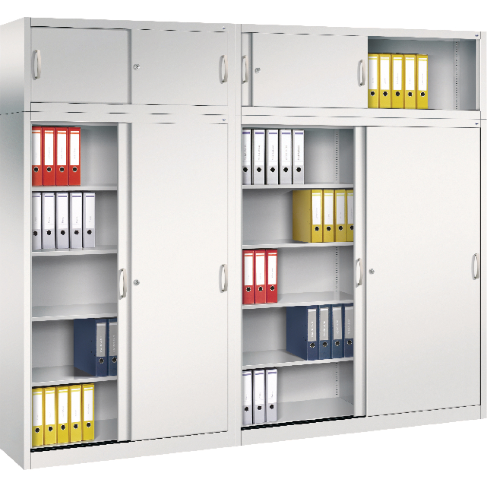 Schiebetürenschrank B1600xT500xH1950 mm RAL 7035 8 Fachböden CP