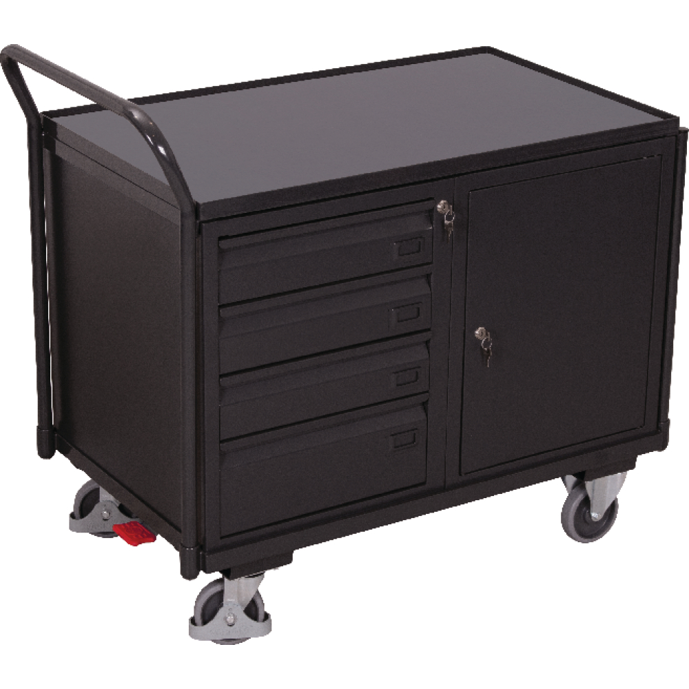 Tischwagen 250kg B1125xT625xH1010mm RAL 7035/7016 4 Schubladen, 1 Schrank