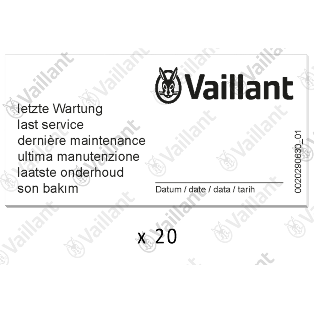 Vaillant Wartungsaufkleber, (x20) Vaillant-Nr. 0010027639