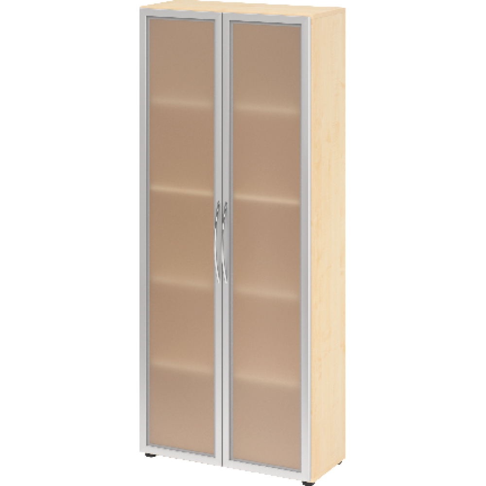 Glastürenschrank , 5 OH K: Ahorn/F:Rahm. Silb./MG80x34,9x188 cm