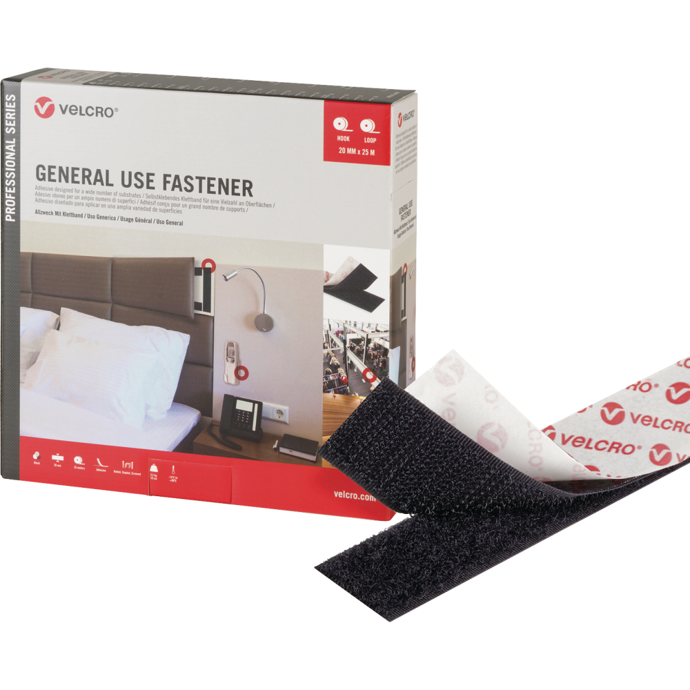 VELCRO® Klettband General Use Fastener 20mm x 25m, schwarz