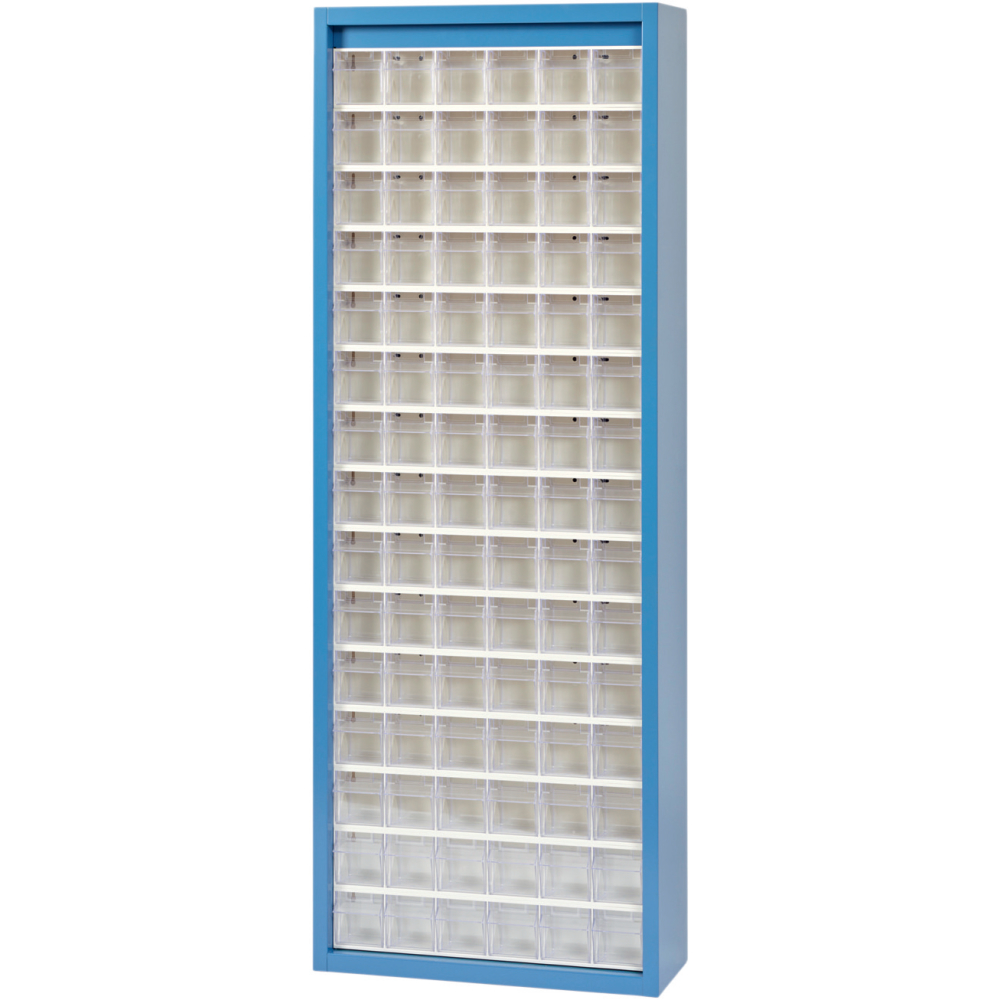 Klars.-System.-Schrank. RAL 5007, 90 Behälter