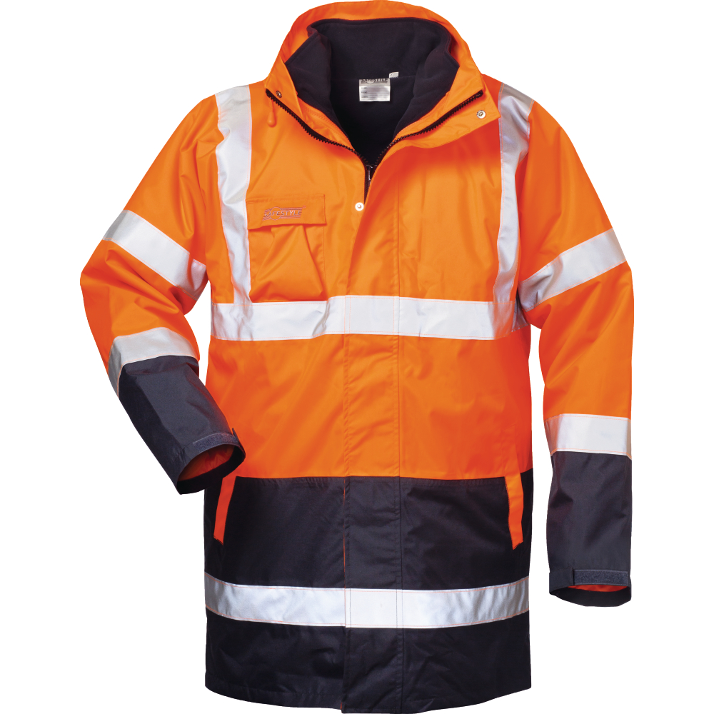 SAFESTYLE® 4-In-1 Warnschutzparka TRAVIS fluoreszierend orange/marine Gr.S
