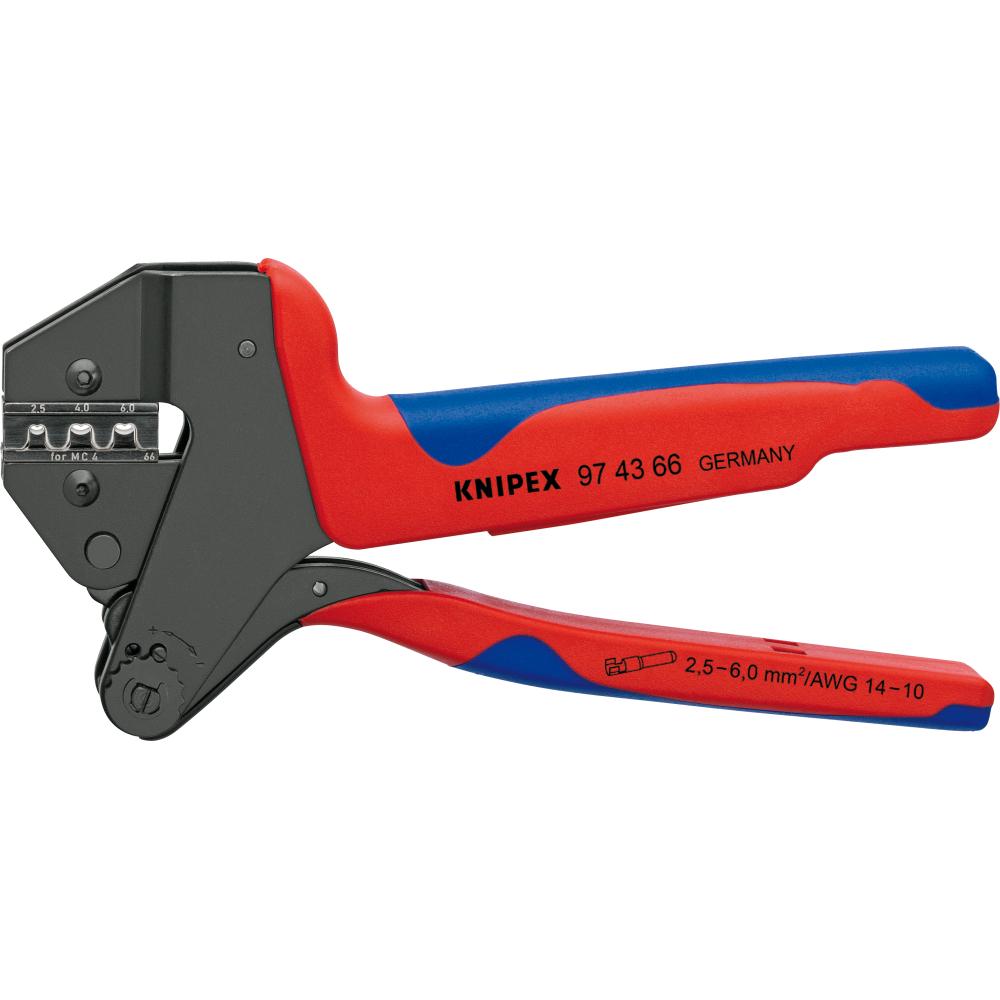 KNIPEX Crimp-Systemzange MC4 m. mont. Crimpeinsatz für MC4-Solarstecker 4/6mm²