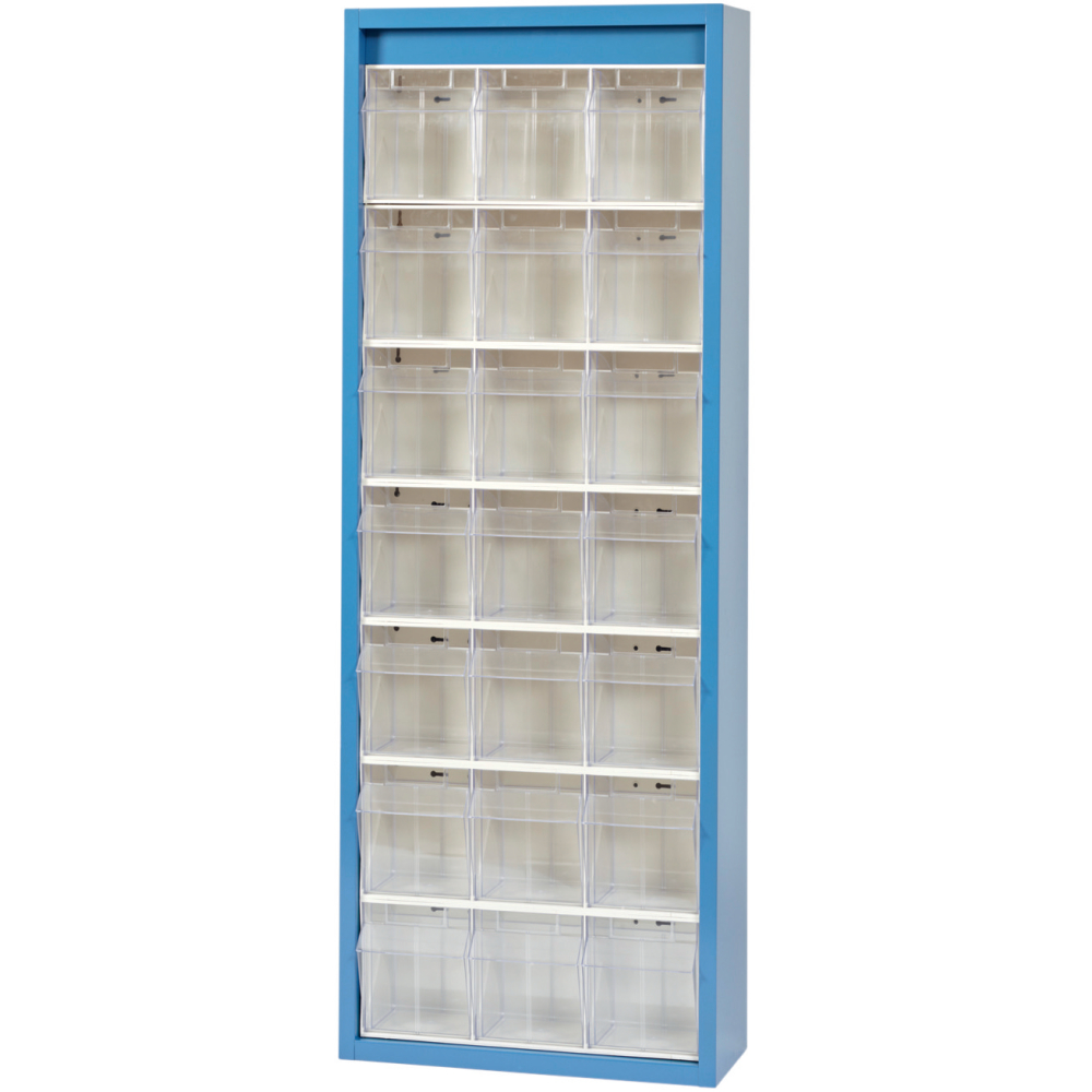 Klars.-System.-Schrank. RAL 5007, 21 Behälter