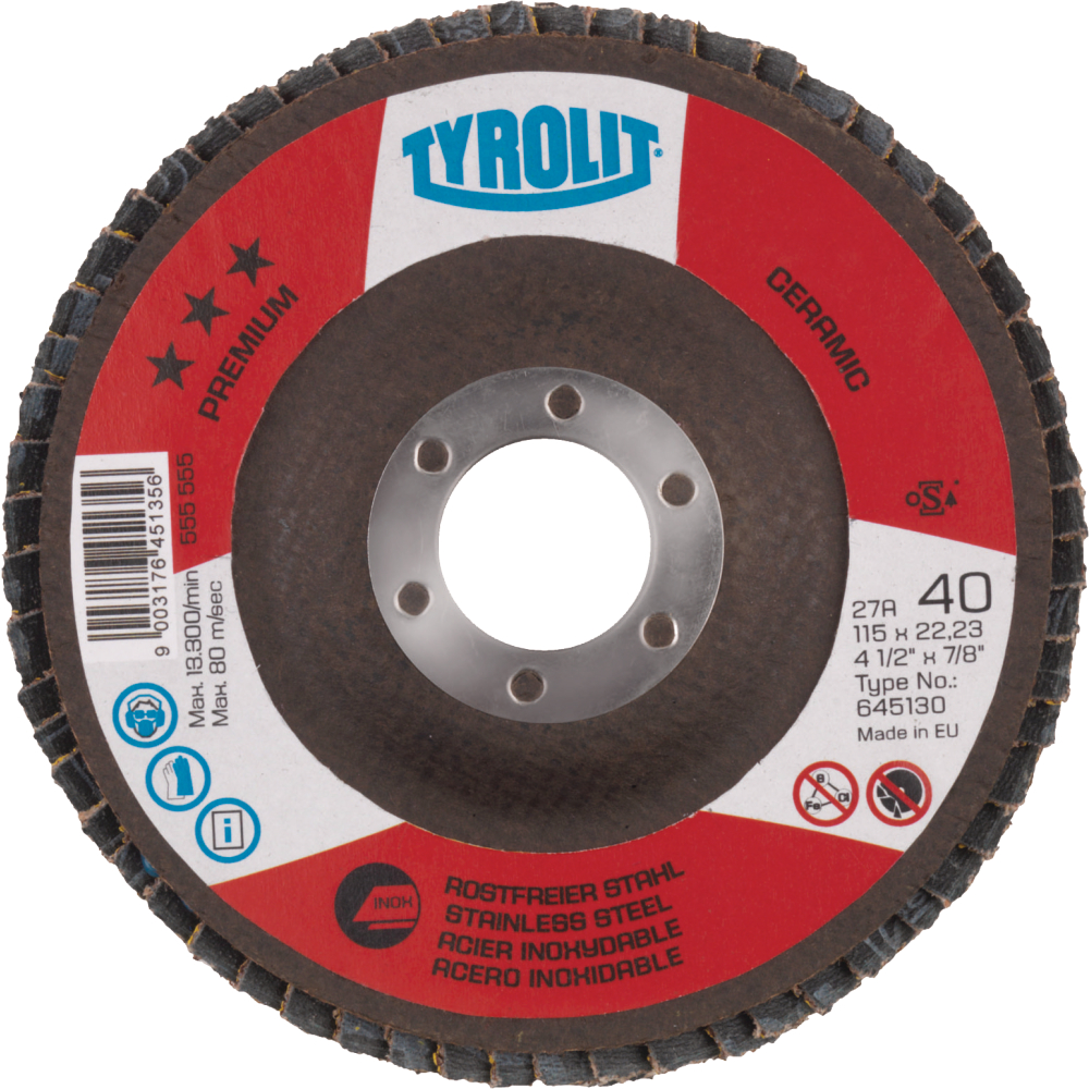 Tyrolit Fächerscheibe CERAMIC gekröpft 115x22,23 mm CA40 PREMIUM Inox