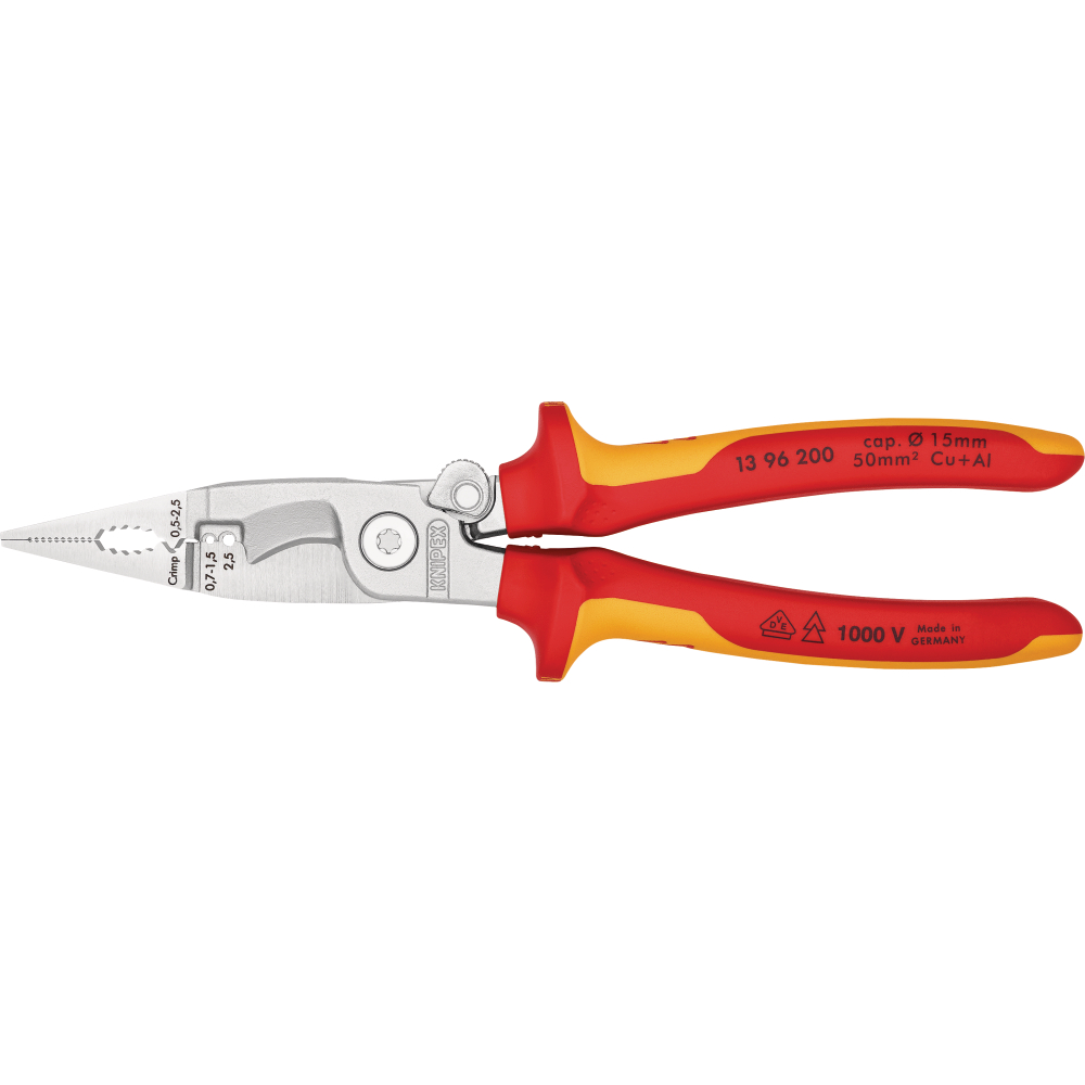 KNIPEX Elektroinstallationszange verchromt VDE mit 2-Komponenten-Griffen