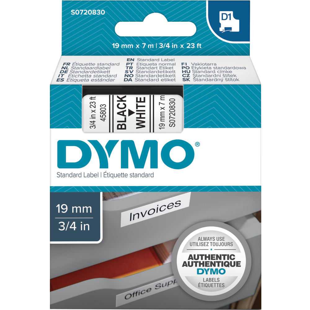 Schriftband D1 45803 schwarz/weiß 19mmx7m DYMO