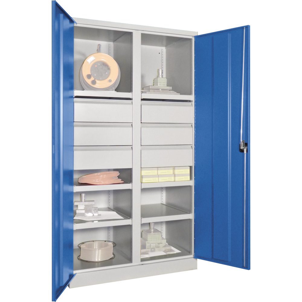 Schwerlastschrank m.Türen H1950xB1040x T630mm 6 FB, SL 6x75,2x125,175mm RAL