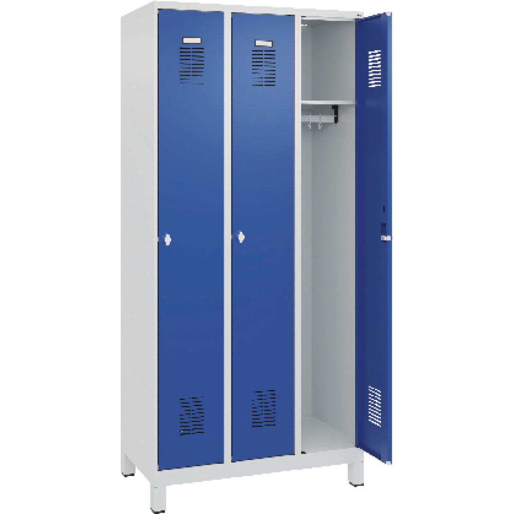 Garderobenschrank FORUM 3 Abteile RAL 7035/5010 Füße 7035 mit Füßen