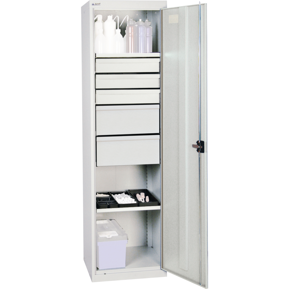 Werkzeugschrank S2000 RAL 7035/5010 2 Wannenböden 5 Schubladen