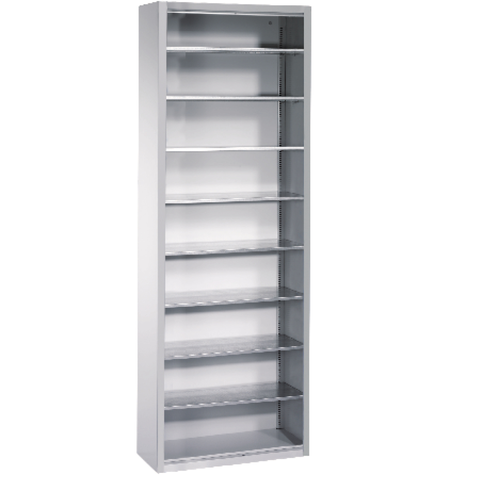 Lager-Regalschrank B700xT300xH1980 mm RAL 7035 mit Türen 9 Fachböden CP