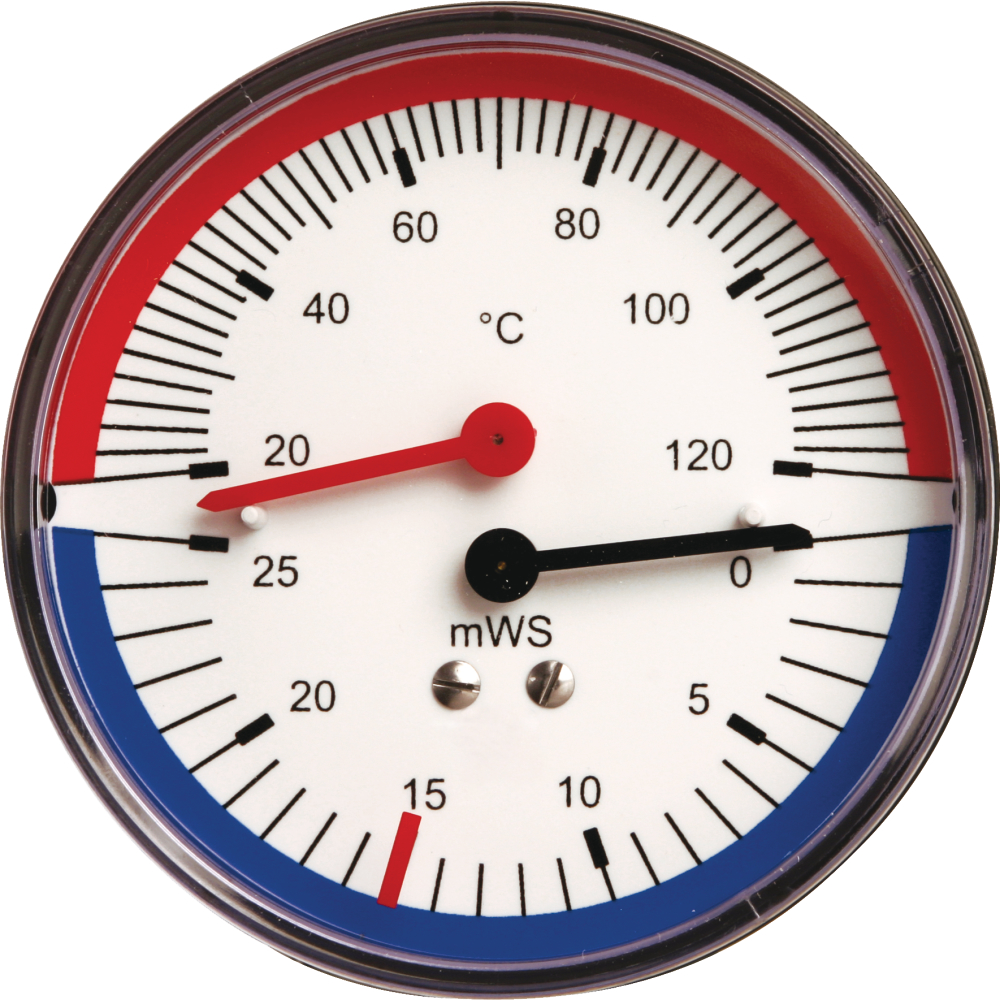 Mano.-Thermometer 0-4 bar 0-120Gr.,80mm,1/2",hinten