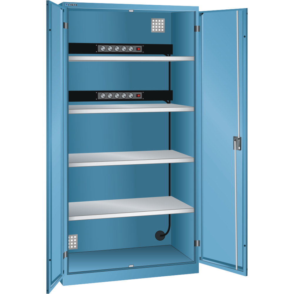 Ladeschrank Flügeltüren Ral 7035/5012 BxTxH 1000x580x1950 2x5 fach Schuko
