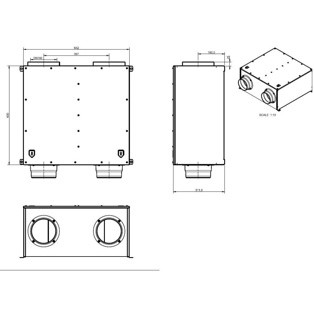 Wolf Schalldämpfer DN160 für CWL-F-300, Länge: 600mm