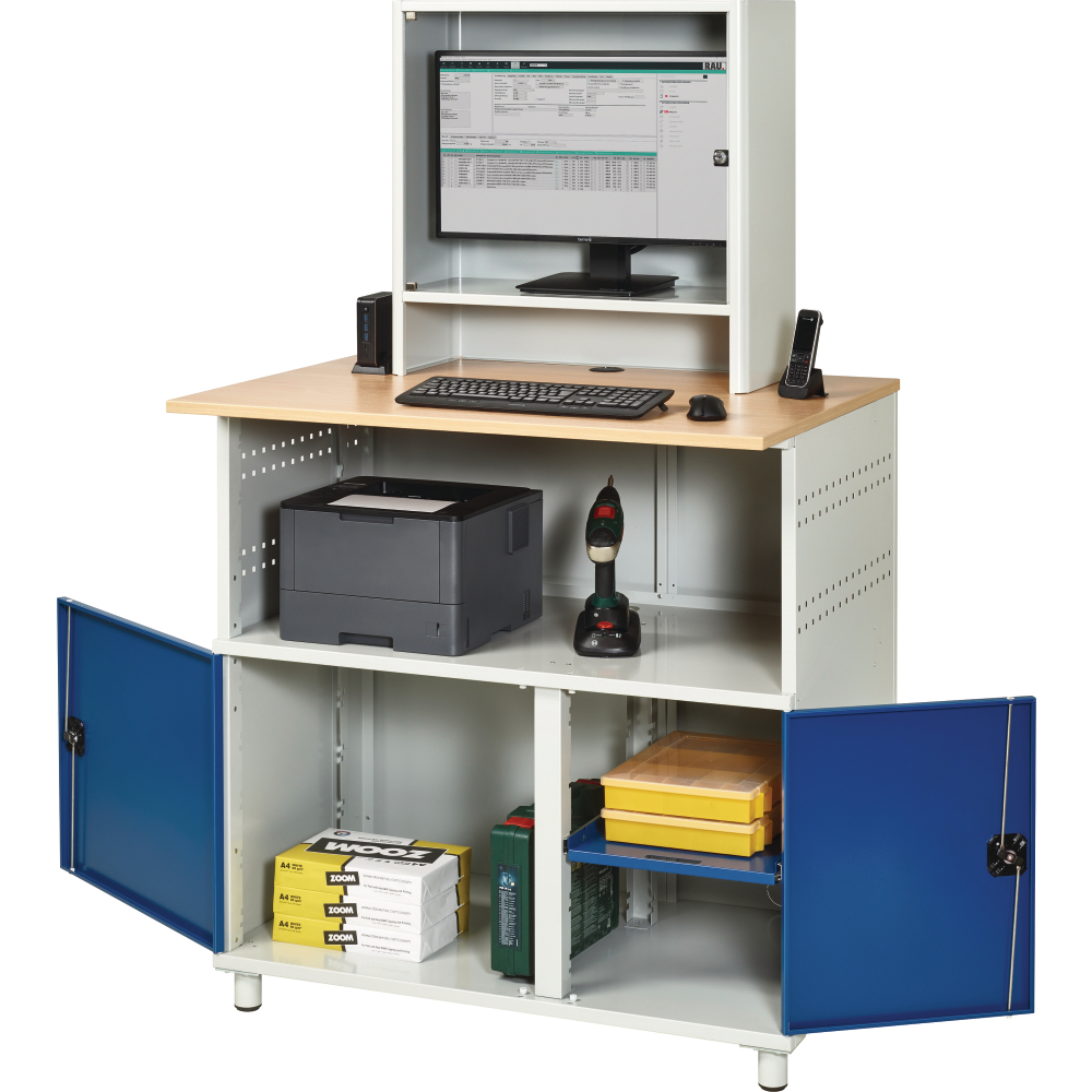 PC-Tisch mobil mit Monitorgehäuse