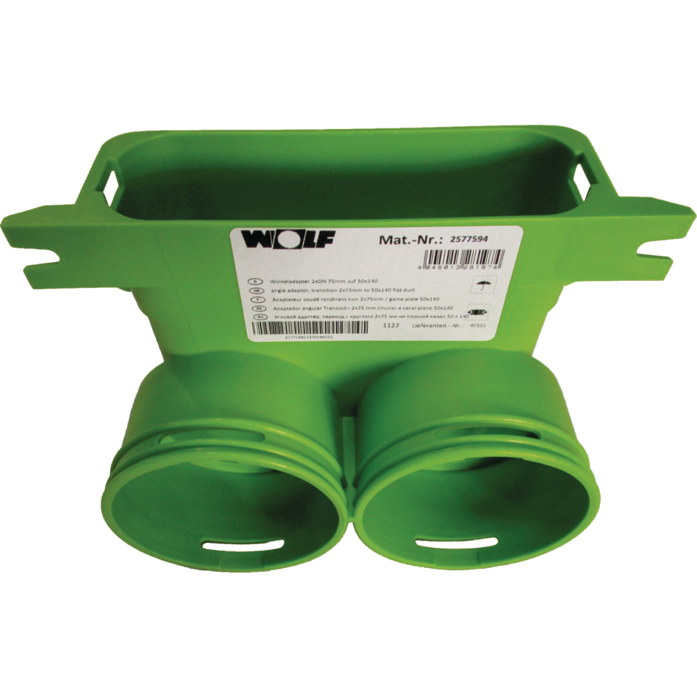 Wolf Winkeladapter 2x DN75 auf 1x 50x140