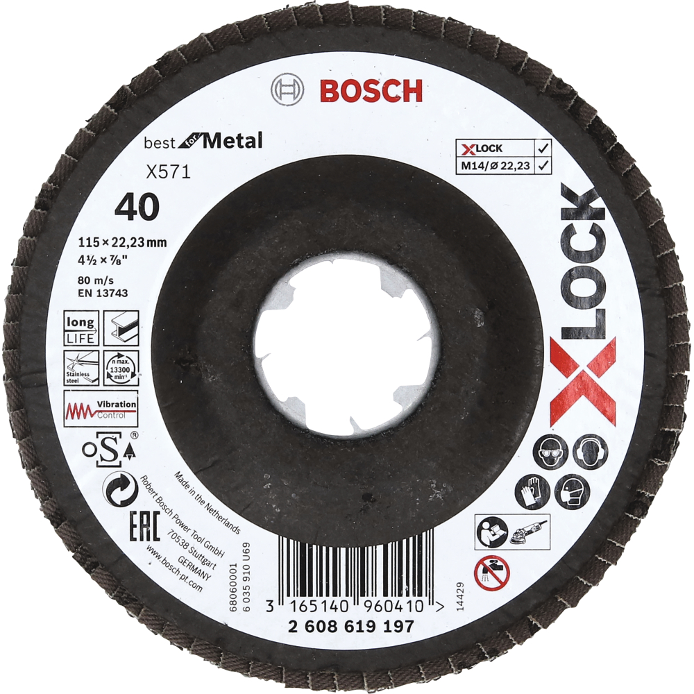 Bosch Fächerschleifscheibe PRO X571 X-Lock, abgewinkelt, 115 mm, K120