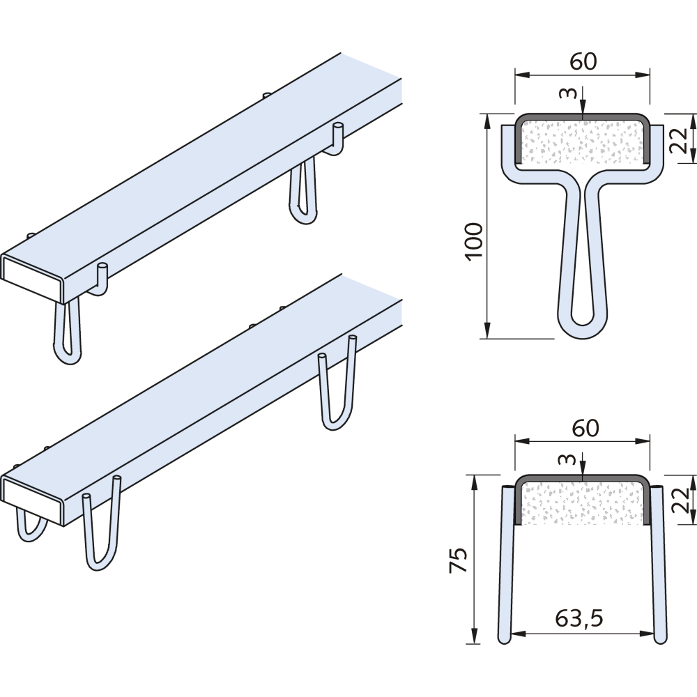Halfen HTU 60/22/3-AN3 Trapezblech-Befestigungsschiene