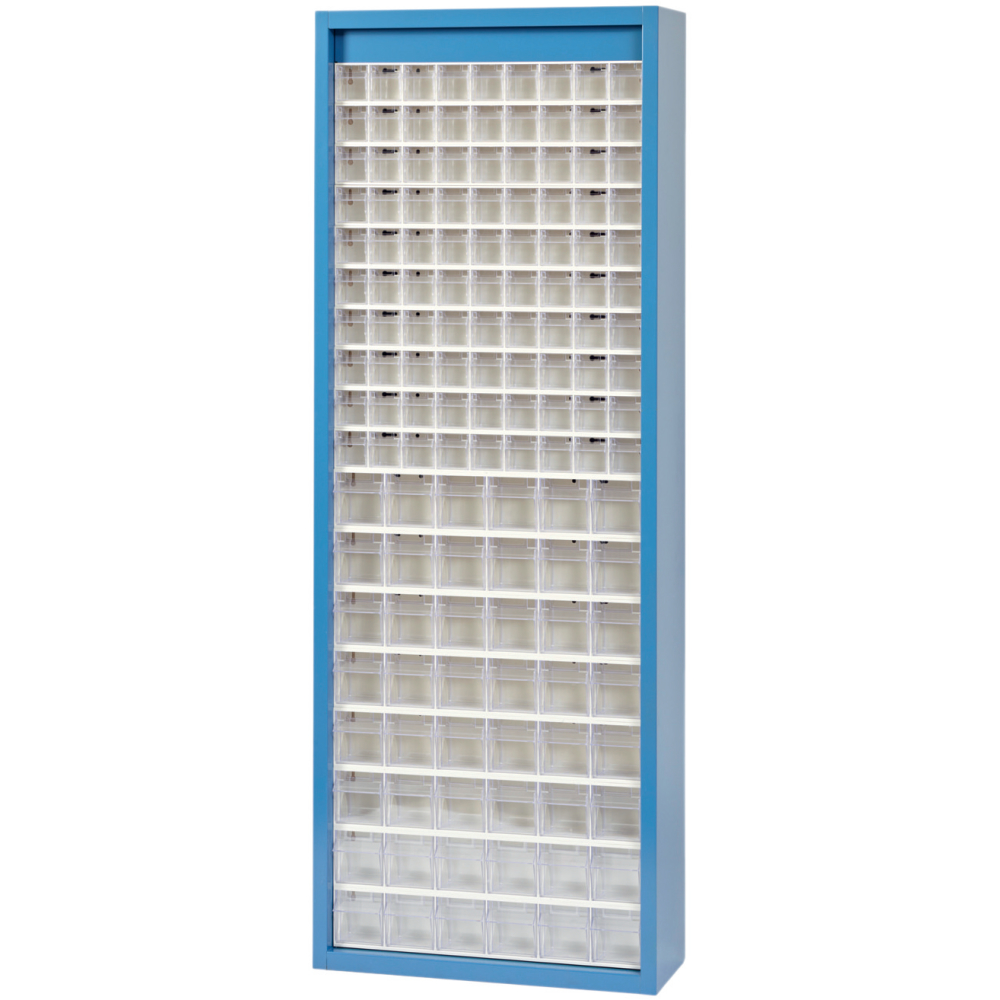 Klars.-System.-Schrank. RAL 5007, 138 Behälter
