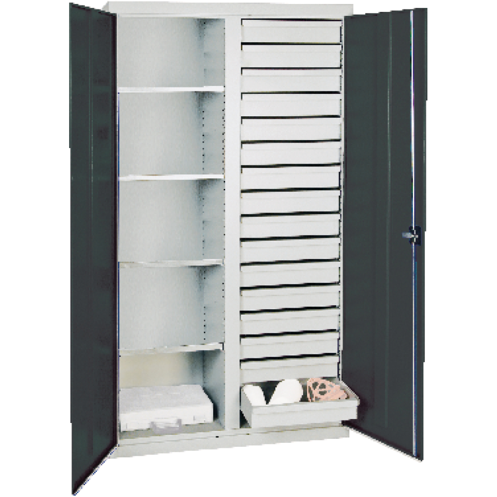 Werkzeugschrank S2000 RAL 7035/7016 Mitteltrennwand, 16 S 4 Fachböden