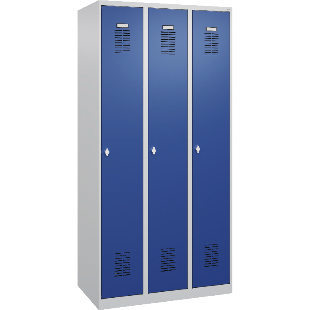 Garderobenschrank FORUM 3 Abteile RAL 7035/5010 Sockel 7035mit Sockel