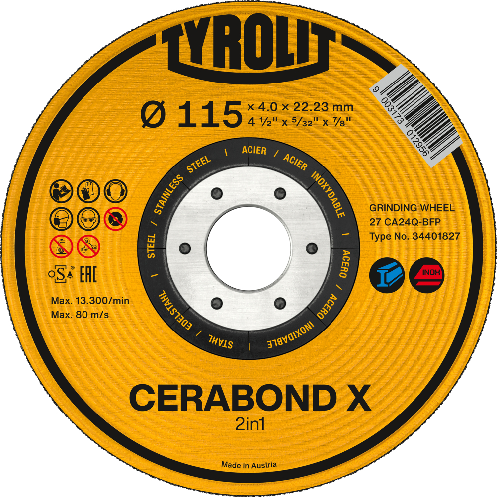Tyrolit Schruppscheibe CERABOND X 230x7x22,23 mm CA24Q Stahl/Inox