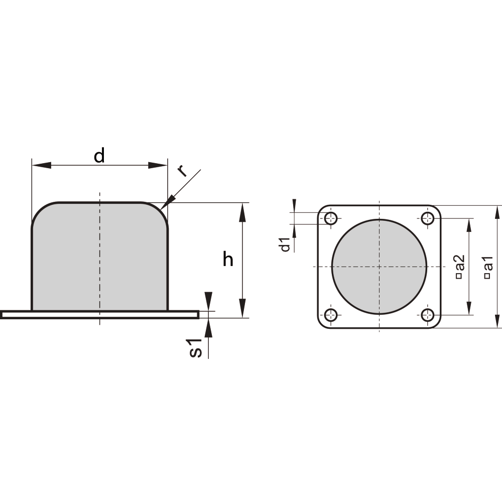 Kran Gummi Puffer quadratische Platte D125 H100 NR70