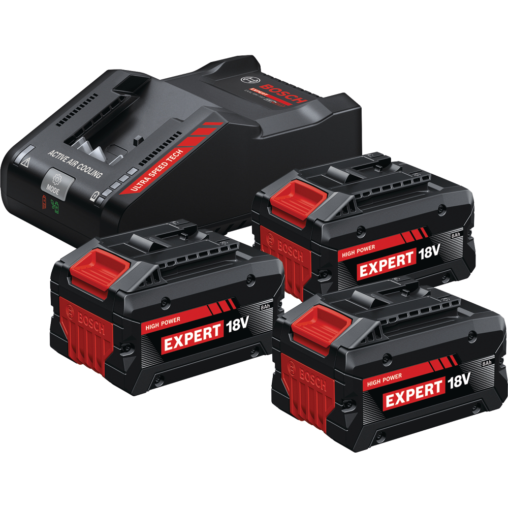 Bosch Akku-Starter-Set 18V 3x Akku 18V 8,0Ah Expert + Ladegerät