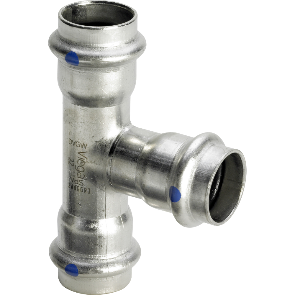 Viega T-Stück Sanpress Inox 2318LF 28x15x28mm, mit SC- Contur, labs-frei