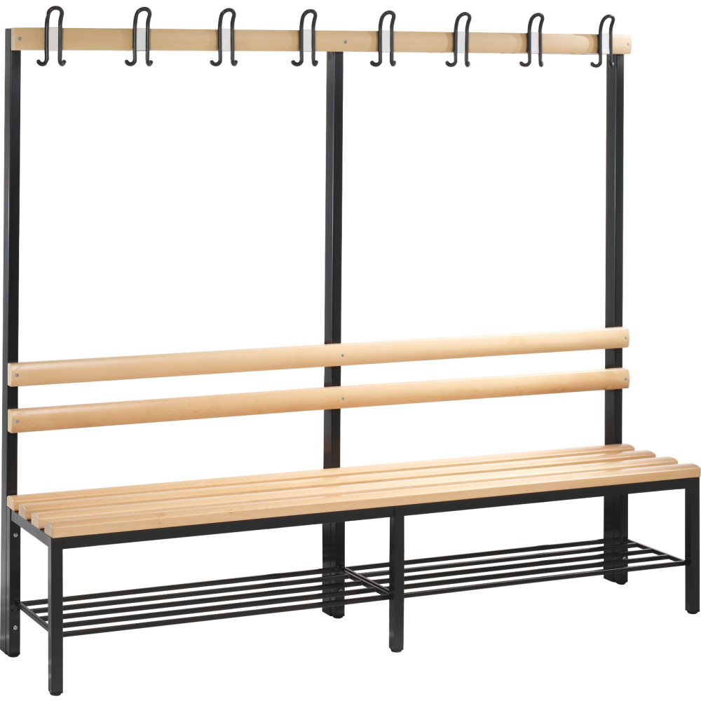 Sitzbank Holz RAL 7021 1650x2000x403mm Haken+Ros