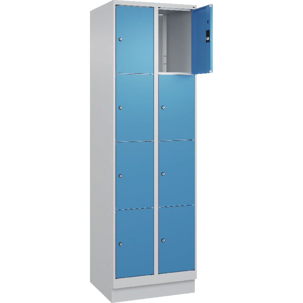 Fächerschrank CLASSIC B600xT500xH1950 mm RAL 7035/5012, 2x4 Fächermit 100 mm