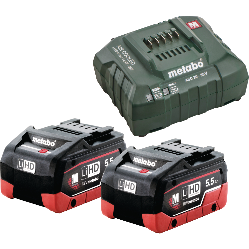 Metabo Akku-Basis-Set 18V P+M 2x5,5Ah LiHD + ASC 145