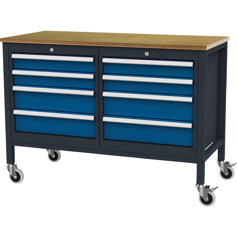 Kastenwerkbank mobil B1300mm 8 Schubladen RAL7035/5010