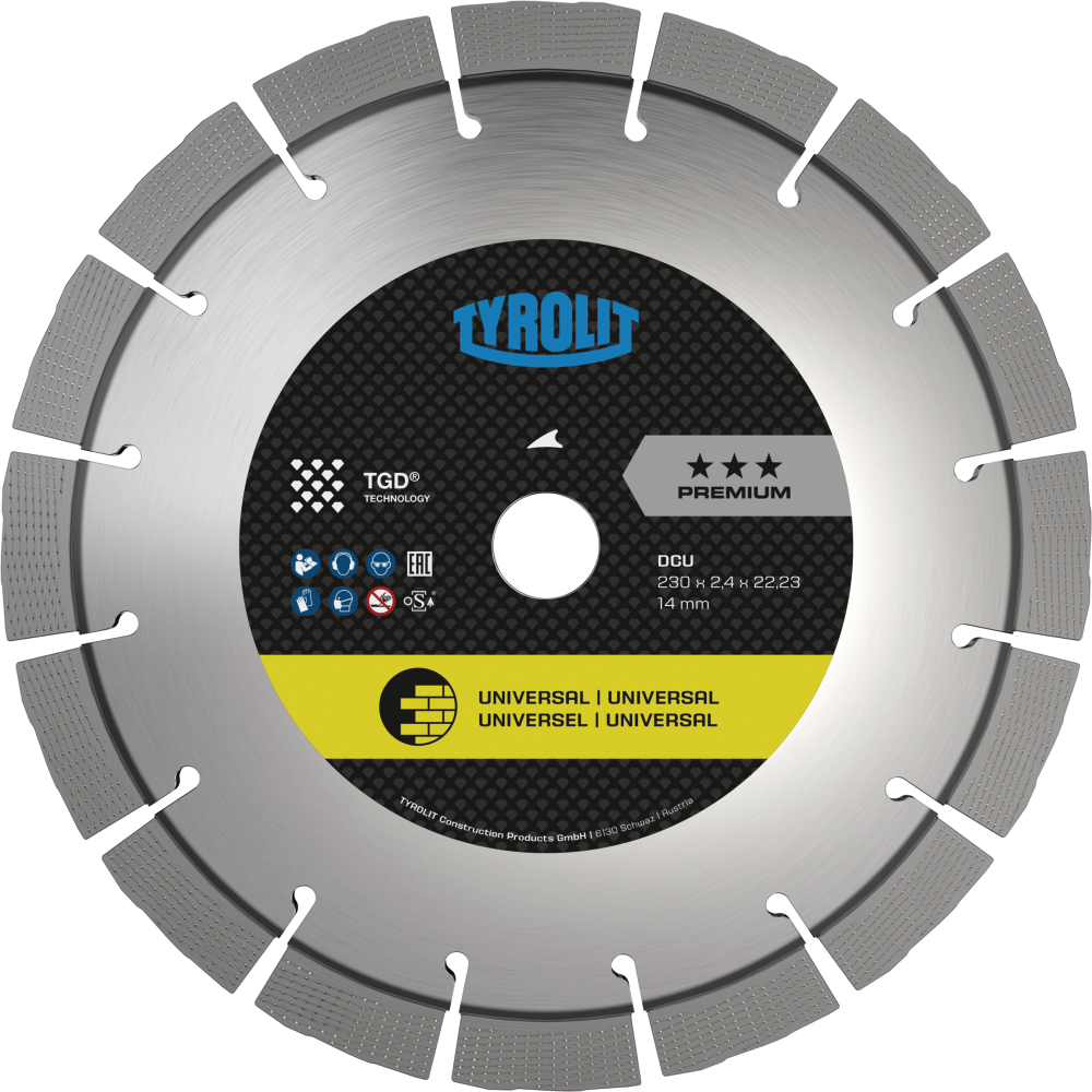 Tyrolit DCU Trockenschnitt-Sägeblatt TGD® PREMIUM Univer. 230x2,4x22,23