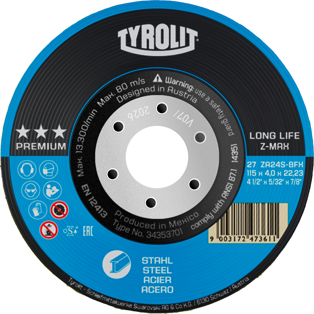 Tyrolit Schruppscheibe Z-MAX 125x4x22,23 mm ZA24S PREMIUM Stahl