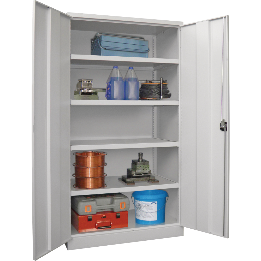 Schwerlastschrank m.Türen H1950xB1040xT630mm 4 Böden RAL 7035