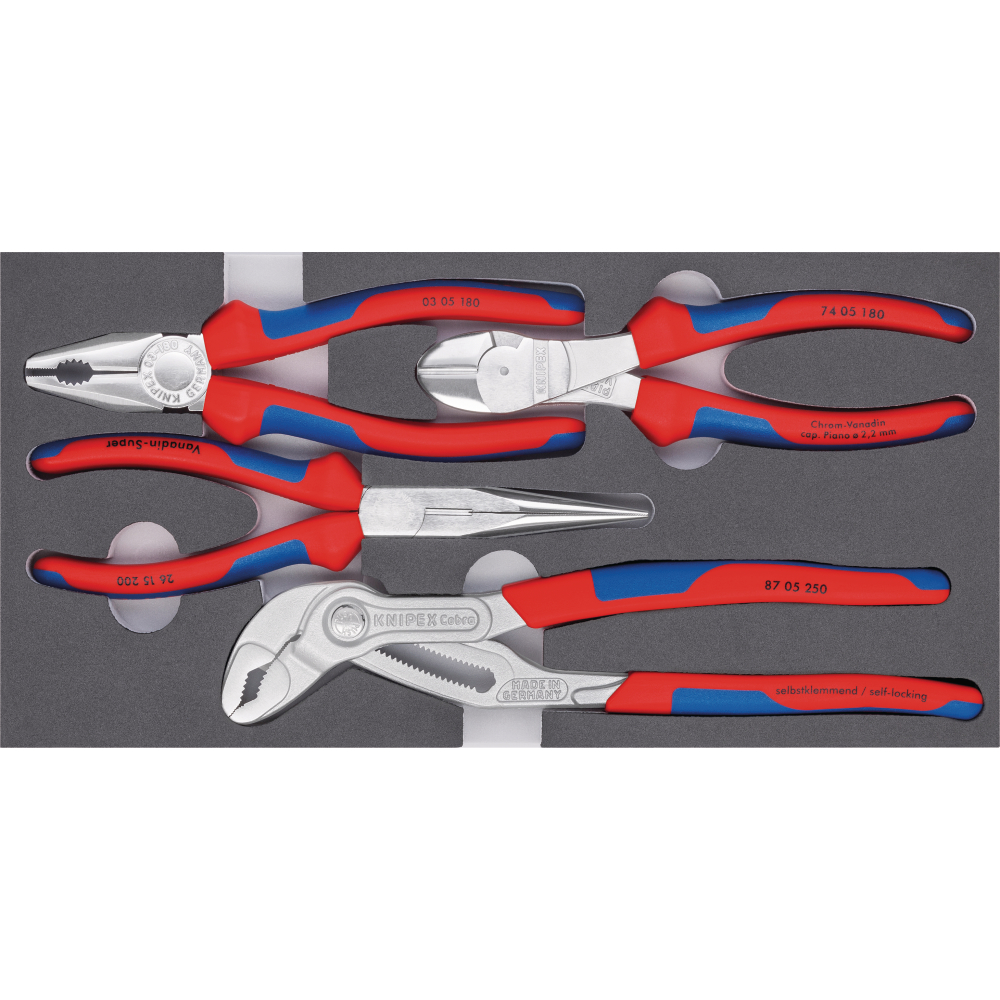 KNIPEX Zangen-Satz Basic verchromt mit Schaumeinlage 4-teilig