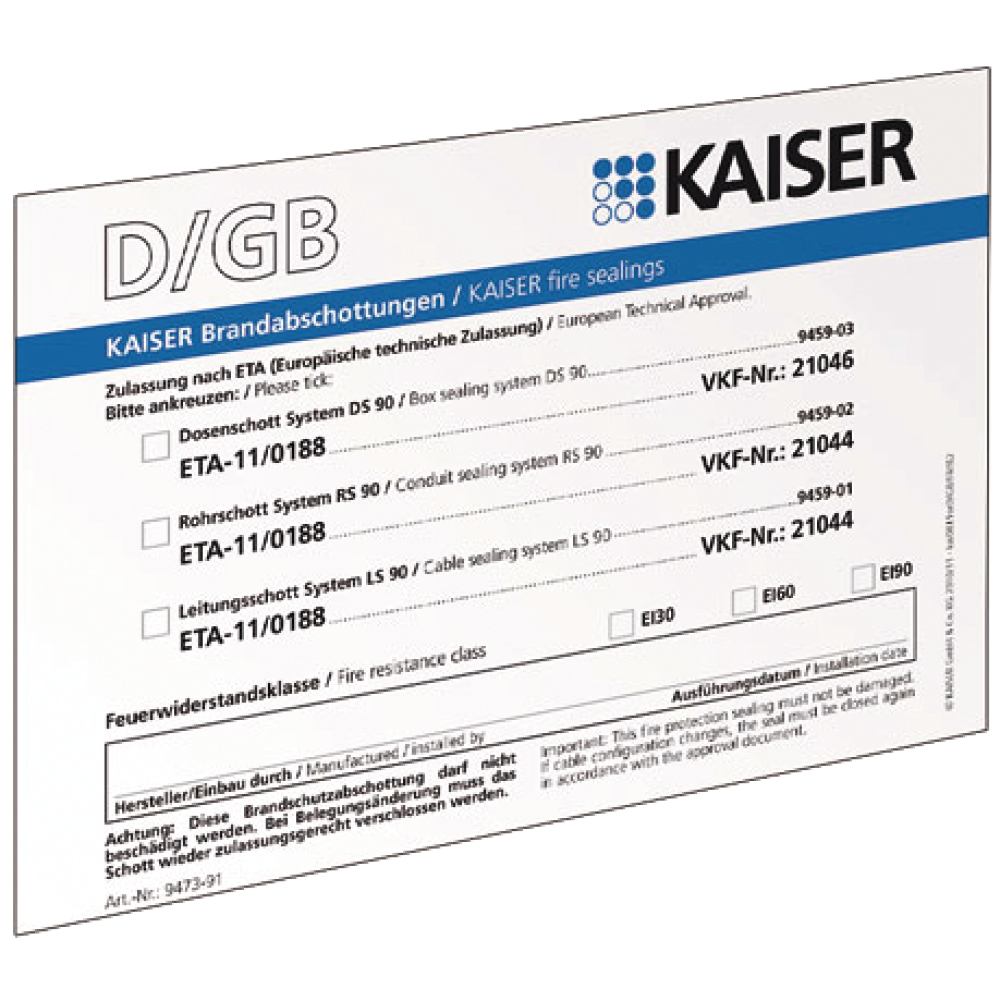 Schott-Kennzeichnungs- schild DE/GB/FR/IT