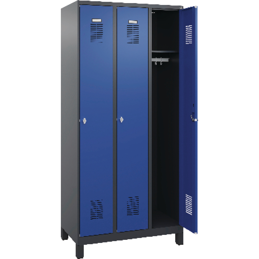 Garderobenschrank FORUM 3 Abteile RAL 7016/5010 Füße 7035 mit Füßen