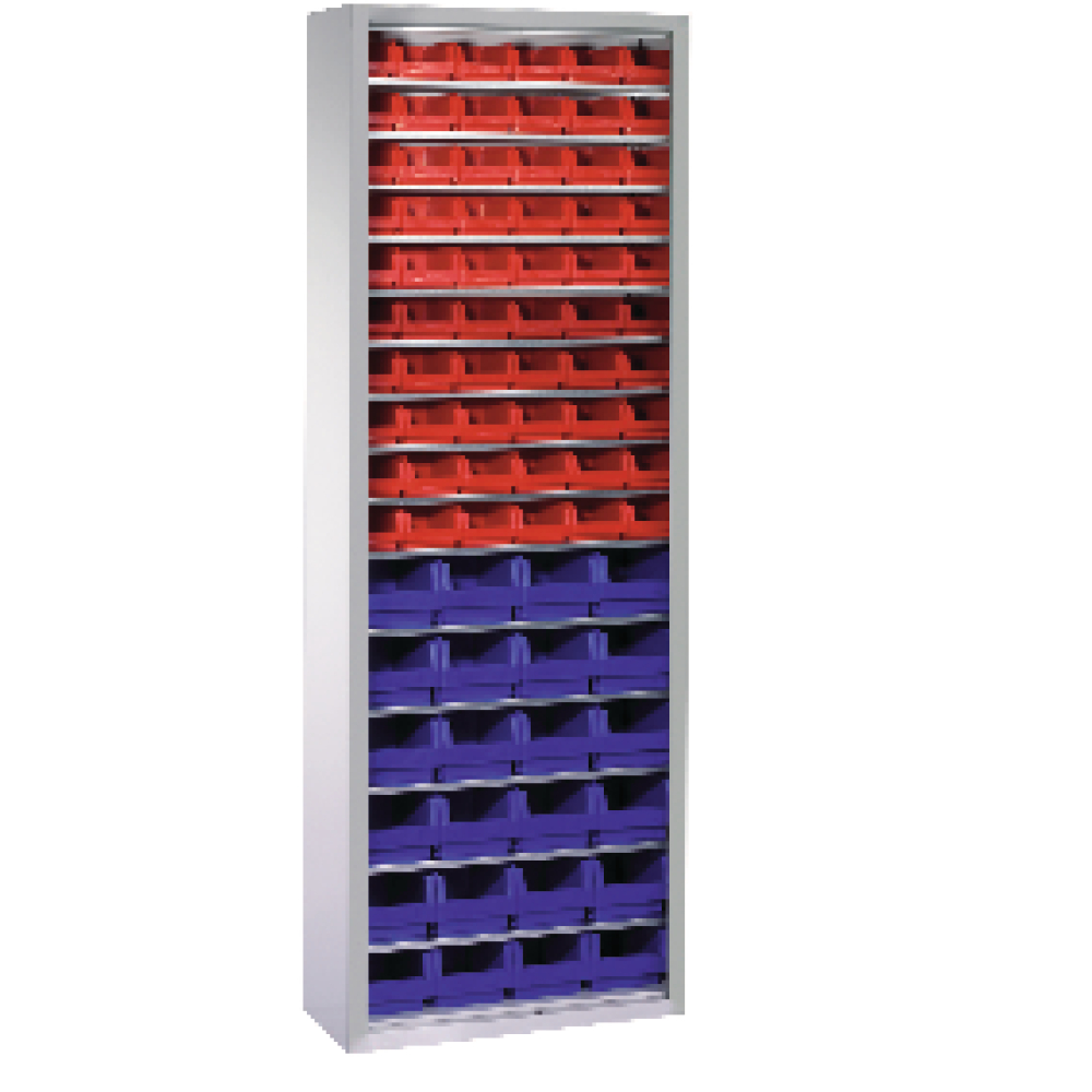 Lager-Regalschrank B700xT300xH1980 mm RAL 7035 ohne Türen 15 Fachböden, 84