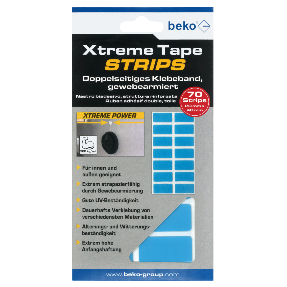 Xtreme Tape STRIPS, gewebearmiert, 20 mm x 40 mm, 1 Pack = 70 Strips