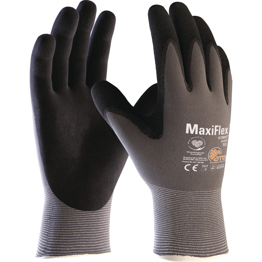 ATG® Nylon-Strickhandschuhe MaxiFlex® Ultimate grau-schwarz Gr.10