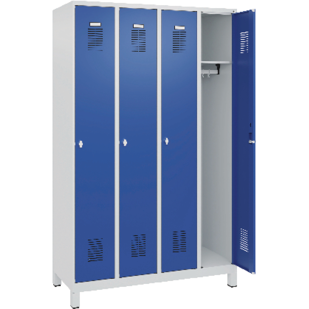 Garderobenschrank FORUM 4 Abteile RAL 7035/5010 Füße 7035 mit Füßen