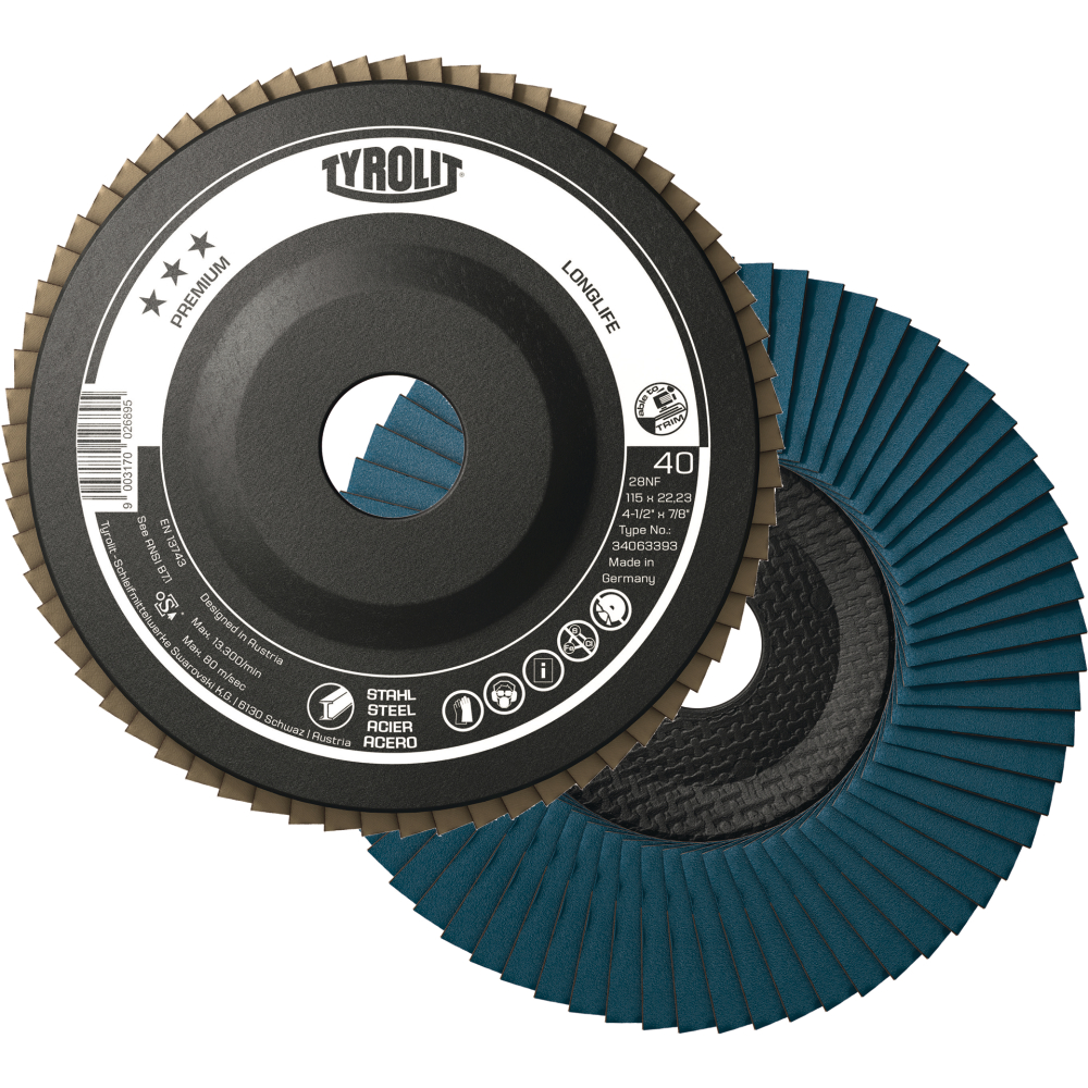 Tyrolit Fächerscheibe LONGLIFE gerade 125x22,23 mm ZA60 PREMIUM Stahl