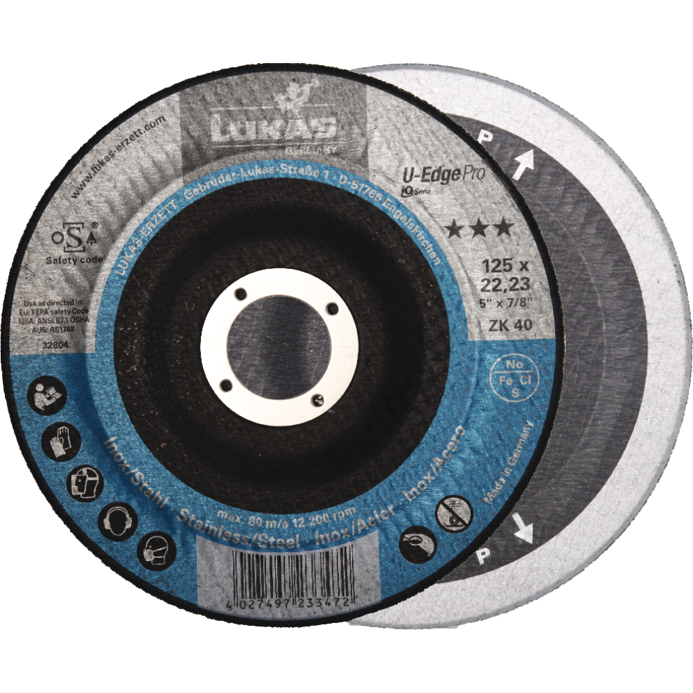 Lukas-Erzett Kehlnahtschleifscheibe U-EDGE PRO 125 mm Korn 60