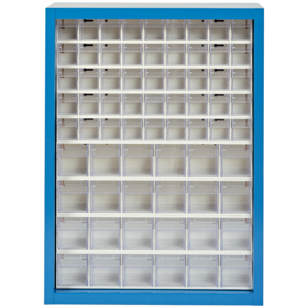 Klars.-System.-Schrank. RAL 5007, 69 Behälter
