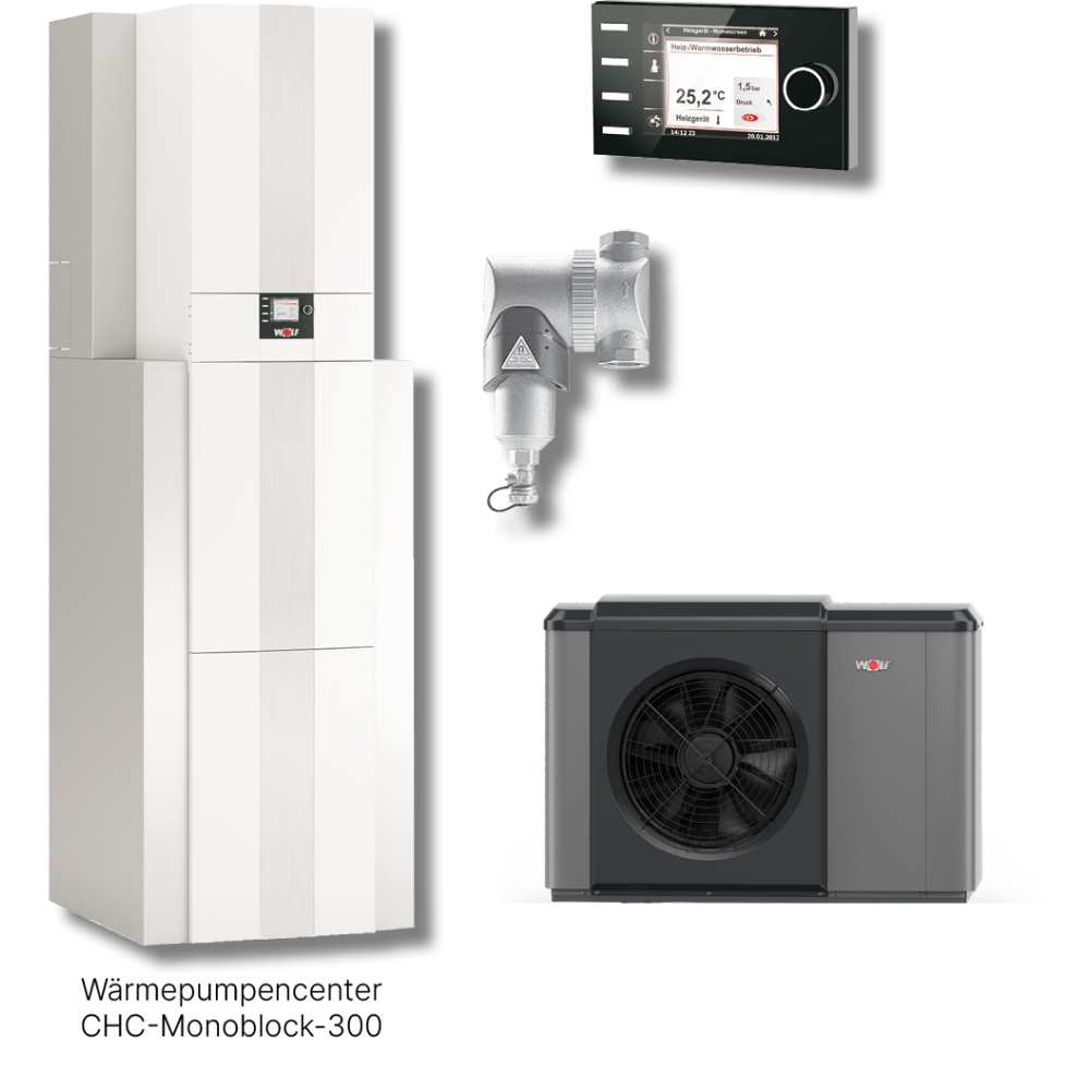 Wolf Paket Wärmepumpen-Center CHC 10/300, o. Pufferspeicher, mit Monoblock